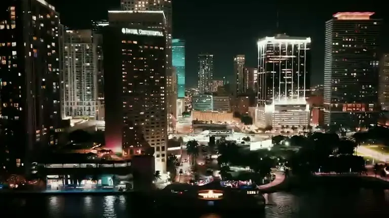Downtown Miami at night from above the river.